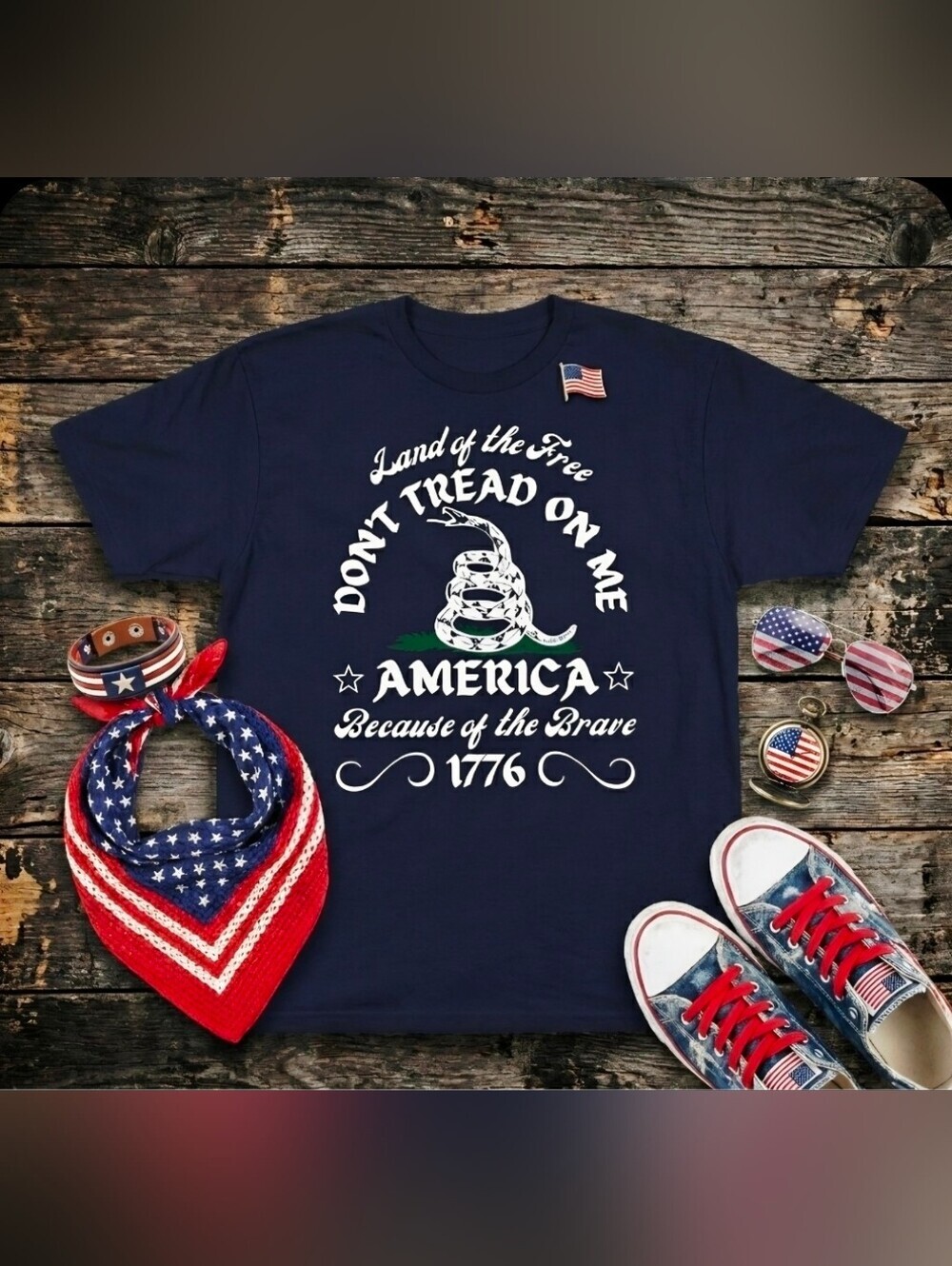 Land of the Free Don’t Tread On Me 1776 Tee • Patriotic Rattlesnake Shirt •